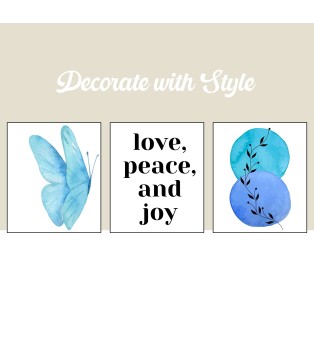 Picture Composition 3x  - 20x30 cm Silver - with motivational phrase: "Love, peace and joy" - Silver Linings™